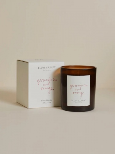 Geranium and Orange Scented Candle by Plum & Ashby
